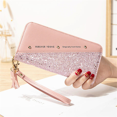 Luxury Women Long Wallet Patchwork Sequined Clutch Glitter Pu Leather Ladies Phone Bag Card Holder Coin Purse Female Wallets