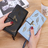 Women's Long Leaf Wallet and Purse Cute Buckle Coin Purse Multifunctional Wallet Designer Wallets Famous Brand Louis Wallet