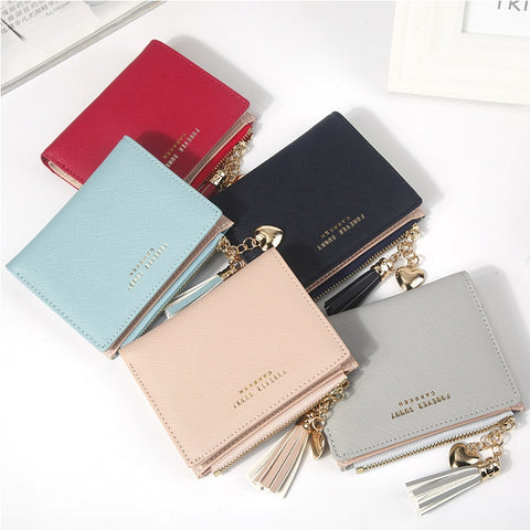 2020 Fashion Women's Wallets Tassel Short Wallet For Woman Zipper Mini Coin Purse Ladies Small Wallet Female Leather Card Holder