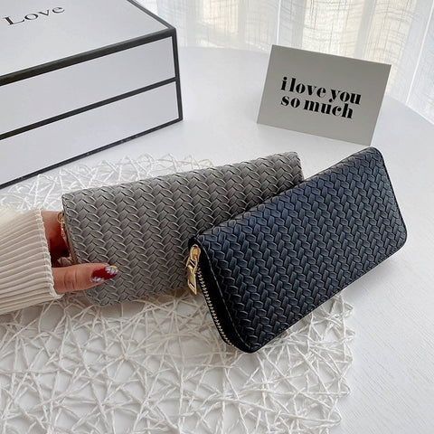 2020 Fashion Women Weave Wallet Wrist Handle Phone Case Long Section Money Pocket Pouch Handbag Women's Purse Card Holders