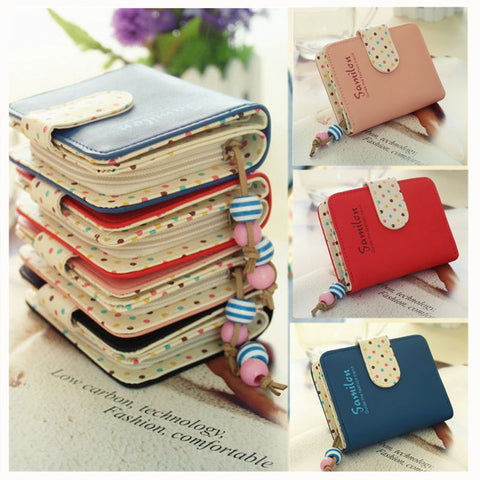 Candy Colors Women Short Wallets Polka Dots Leather Zipper Small Wallet Purse Cards Holder For Girls Women Laddies carteira