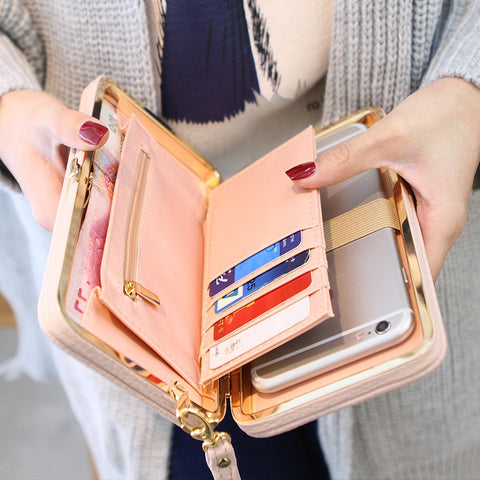 Purse bow women's wallet female famous brand card holders cellphone pocket PU leather women money bag clutch women wallet 505